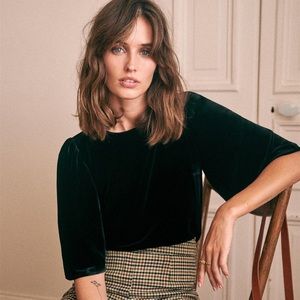 Sezane Black Velvet Blouse in Size 36